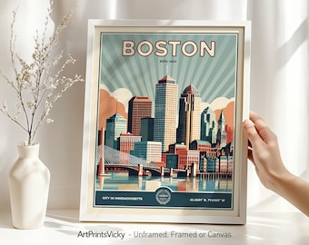 Boston Wall Art Print | Boston Travel Poster in Retro style | Skyline Decor for Homes, Offices, and Unique Travel Gifts | ArtPrintsVicky