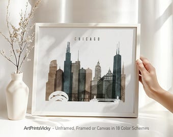Chicago Skyline Wall Art Print | Chicago Poster Cityscape | Wall Art for Home and Office decor | Personalized Gift | ArtPrintsVicky