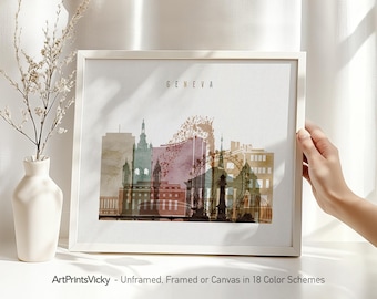Geneva print, watercolor poster wall art, Switzerland cityscape, Travel poster, City print, Travel gifts, Office decor | ArtPrintsVicky