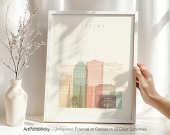 Fresno CA Print, Poster Skyline, Travel Decor, Personalised City Print | ArtPrintsVicky