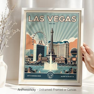 Las Vegas Art Print, Las Vegas Skyline Poster im Retro-Stil, Wandbehang, Las Vegas Poster im Retro-Stil, Geschenk für die Wand, ArtPrintsVicky