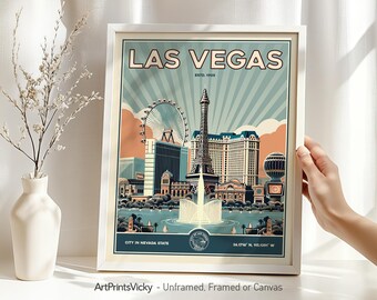 Las Vegas Art Print, Las Vegas Wall Art Skyline Poster in Retro Style, Travel Gift for Home Decor, Wall Hanging city prints, ArtPrintsVicky