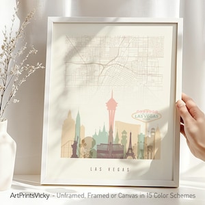 Poster Carte des rues de Las Vegas, carte de la ville de Las Vegas et impression de la ligne d'horizon | Impressions artistiquesVicky