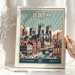 Bath UK Print: Retro Cityscape Wall Art Poster, England