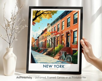 New York Travel Poster, West Village Print, NYC Architecture Illustrations for Home Office Decor, Housewarming Gift