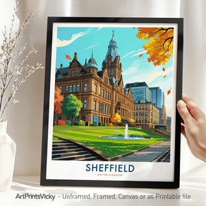 Sheffield Reise-Druck – UK, Sheffield Poster Illustration, Yorkshire Stadtansicht, Hausdekoration, Einweihungsgeschenk