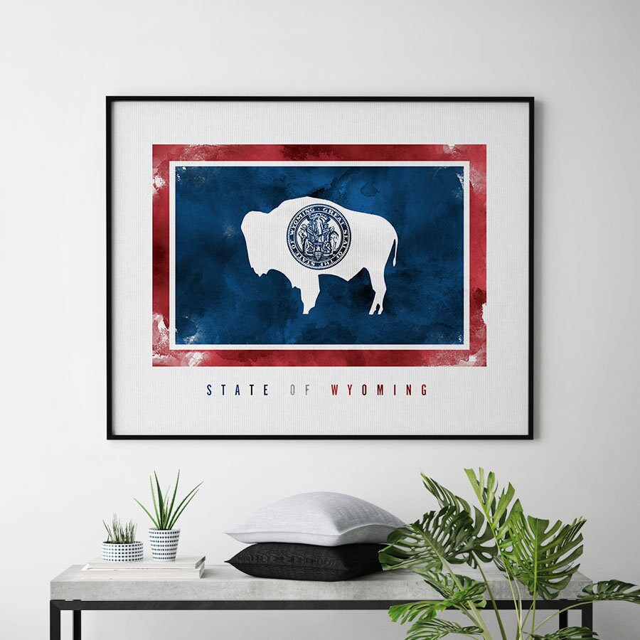Wyoming state flag art print Watercolor Flag Poster Wall Etsy