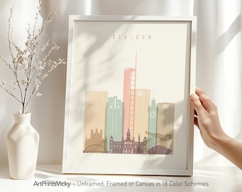 Glasgow Print, Poster Skyline, Travel Decor, Personalised City Print | ArtPrintsVicky