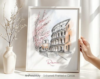 Rome print | Rome poster | Italy wall art drawing | Colosseum cityscape | Home and office travel decor | ArtPrintsVicky