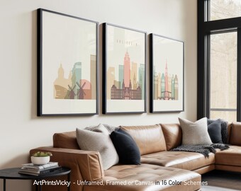 Amsterdam Triptych Wall Art | Set of 3 City Prints | Dutch Skyline Artwork | Minimalist Home Decor | Modern Urban Posters | ArtPrintsVicky