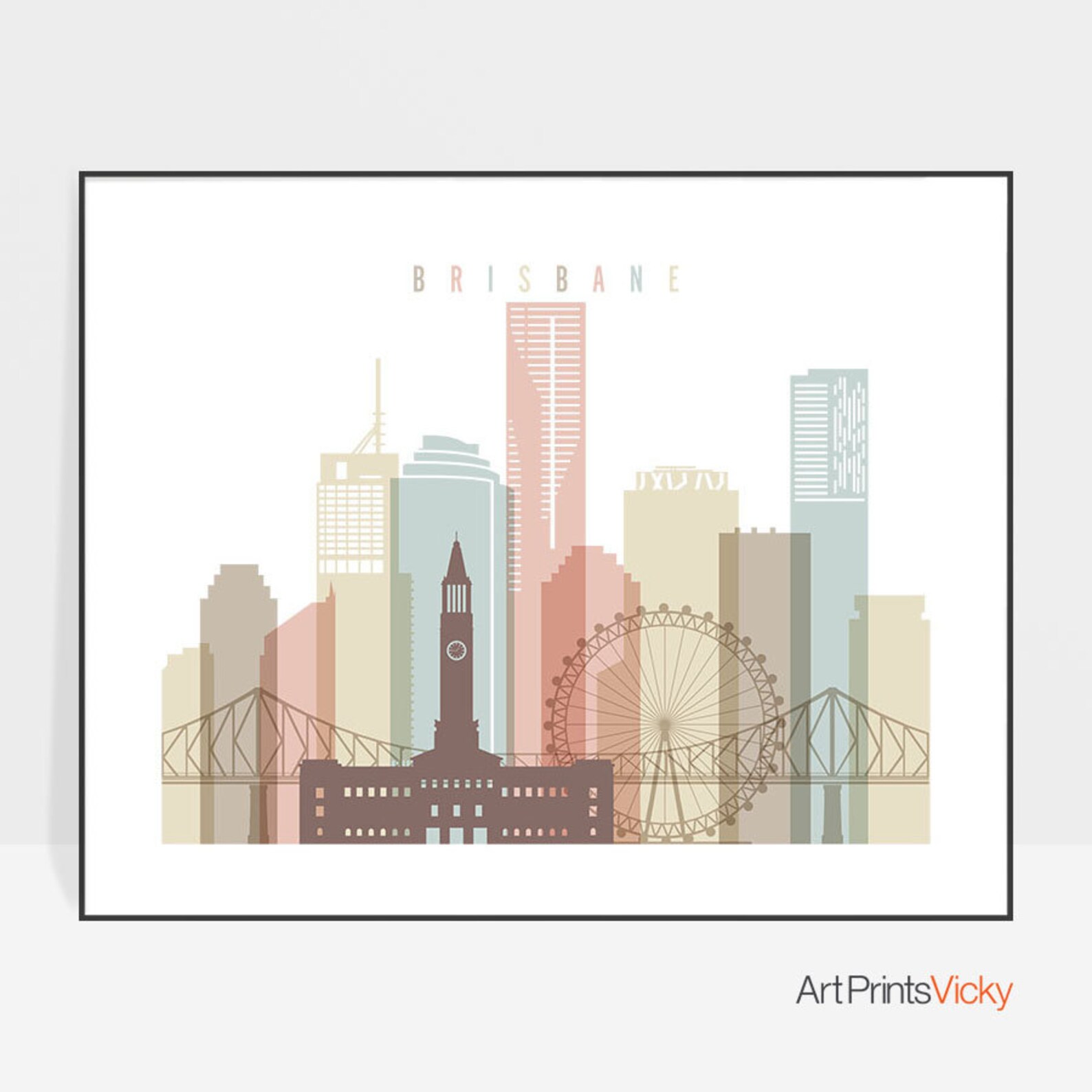 Brisbane Poster Brisbane Print Brisbane Skyline Wall Art Etsy
