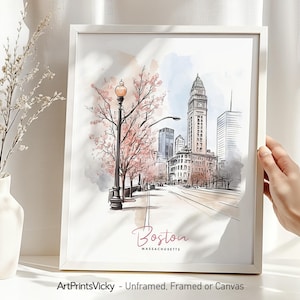 Boston art print | Poster wall art | Skyline drawing | Modern home and office decor | ArtPrintsVicky