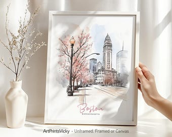 Boston art print | Poster wall art | Skyline drawing | Modern home and office decor | ArtPrintsVicky
