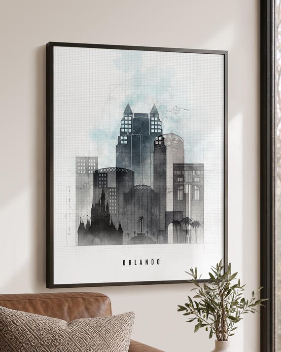 Orlando Wall Art Prints, Florida Skyline Posters, Frame and Canvas options