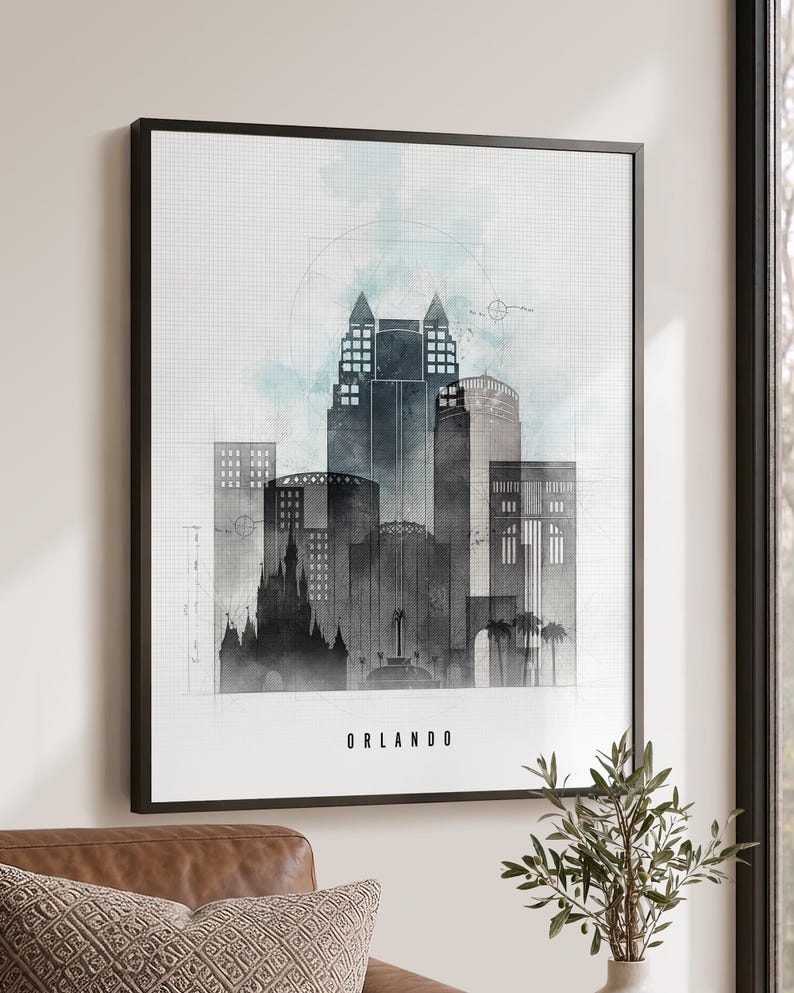 Orlando Wall Art Prints, Florida Skyline Posters, Frame and Canvas options bild 1