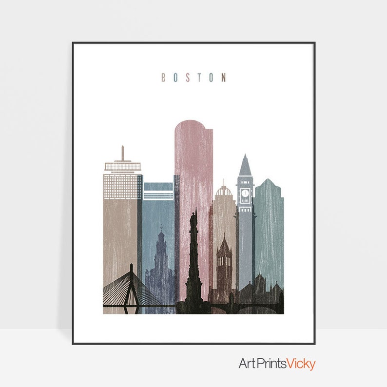 Boston poster Boston print Boston art Massachusetts Boston Etsy