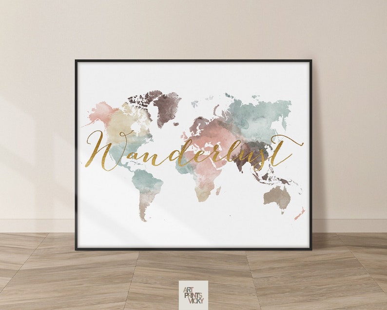 World Map Wall Art World Map Poster Travel Map Canvas Wall Map Print Framed Personalised Map by ArtPrintsVicky image 5