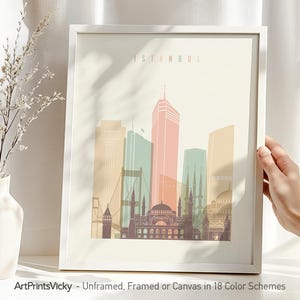 Istanbul Skyline Art Print: Pastel Travel Decor