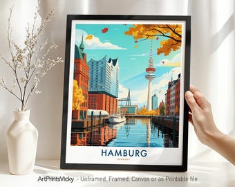 Hamburg Germany Travel Poster | Hamburg Wall Art Print Illustration | Northern Europe Home Decor or Gift