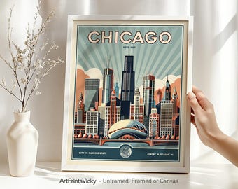 Chicago Print | Poster Skyline Wall Art | Retro Decor for Home and Office | Personalised Gift | ArtPrintsVicky