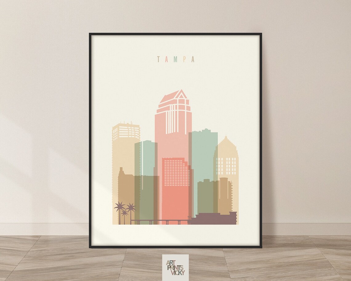 Tampa Print Tampa Poster Wall Art Florida Cityscape Tampa Etsy