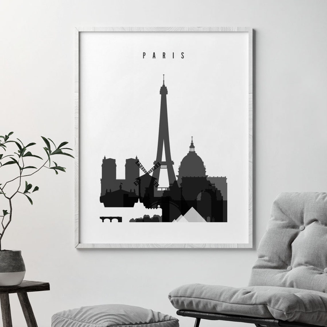 Wall art of Paris skyline Paris poster Paris print black Etsy