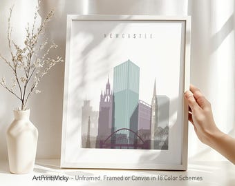 Newcastle upon Tyne print, Newcastle poster, England cityscape, Travel poster, City print, Travel gifts, Office decor | ArtPrintsVicky