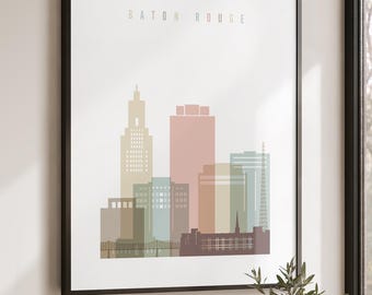 Baton Rouge Wall Art Print, Louisiana Skyline Posters, USA City Artworks
