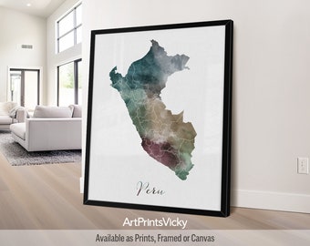 Poster carte du Pérou | Art mural cadeaux personnalisés | Décoration pour la maison et le bureau | Impressions artistiquesVicky