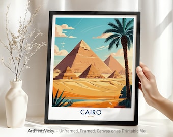 Cairo Egypt Travel Poster, Art Print, Retro Wall Art Home Decor, Pyramids of Giza, Housewarming Gift