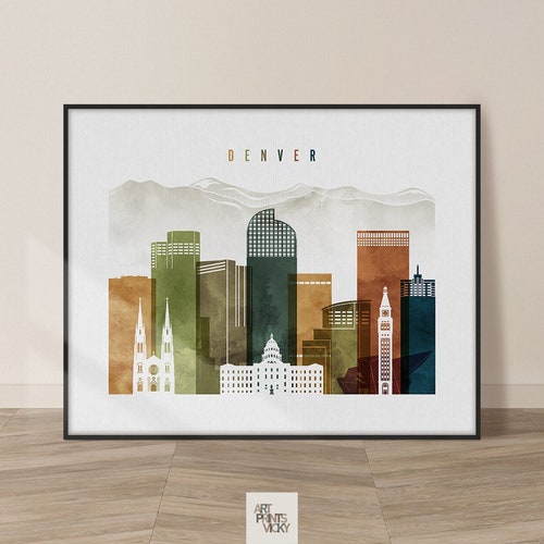 Denver Poster Print Denver Skyline Wall Art Colorado Etsy