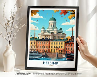 Helsinki Travel Poster – Finland | Helsinki Wall Art Print | Scandinavian Decor for Home or Office | Finnish City Illustration