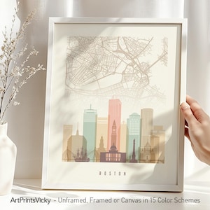 Impression d'art plan des rues de Boston - poster plan de la ville et horizon | Impressions artistiquesVicky