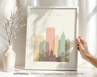 Hartford Print, wall art poster, skyline art print, city print, personalised gift | ArtPrintsVicky