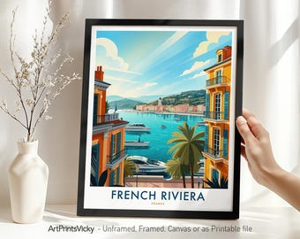 French Riviera Poster Print | Travel Wall Art | European Travel Illustration Art for Home Decor or Gift
