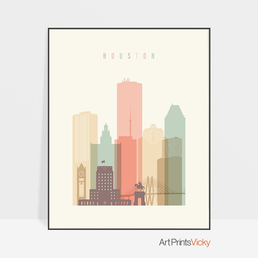 City Print Houston poster, Houston framed print Crawford street Houston Art Print Houston Wall Decor Travel Poster Houston City Print