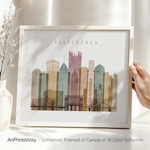 Pittsburgh Skyline Watercolor Art Print: Pennsylvania Travel Poster