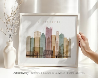 Pittsburgh print, Pittsburgh wall art poster, Pittsburgh Pennsylvania skyline, travel poster, Personalised gift | ArtPrintsVicky