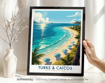 Turks and Caicos Travel Poster | Caribbean Print | Coastal Wall Art Home Decor