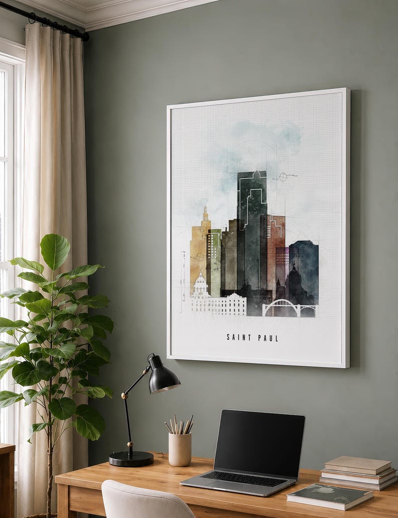 Saint Paul Wall Art Print, Twin Cities MN Skyline Poster, Frame and Canvas options image 4