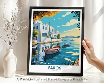 Paros Travel Poster - Greece, Paros Island Print, Wall Art Home Decor, Housewarming Gift