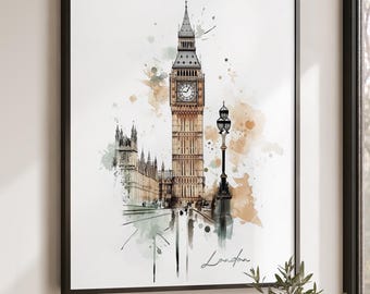 London Art Print, Watercolor Poster, Home or Office Decor