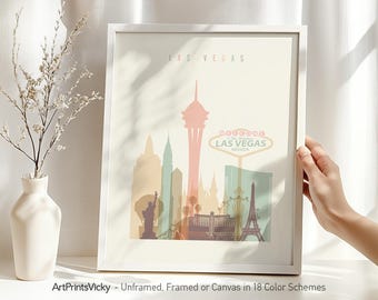 Las Vegas print, Poster skyline, Nevada cityscape wall art, Pastel city prints, Home Decor, Travel Gift | ArtPrintsVicky