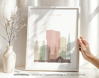 Zurich print, poster wall art, Switzerland cityscape, Travel poster, City print, Travel gifts, Office decor | ArtPrintsVicky
