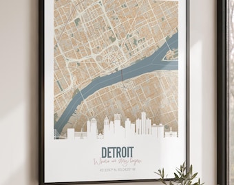 Póster mural con mapa de Detroit, impresión personalizada de la ciudad, regalo personalizado