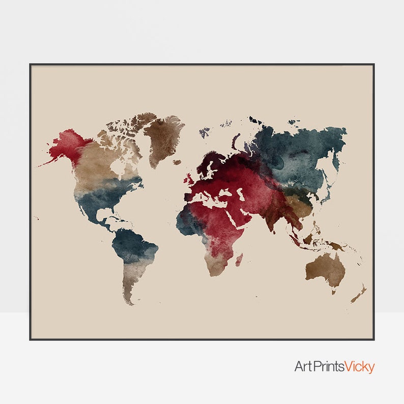 Colorful World Map World Map Wall Art World Map Poster Etsy