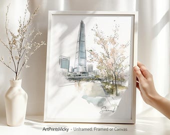Seoul poster | Seoul print watercolour | Seoul skyline wall art drawing | Home and office decor | ArtPrintsVicky