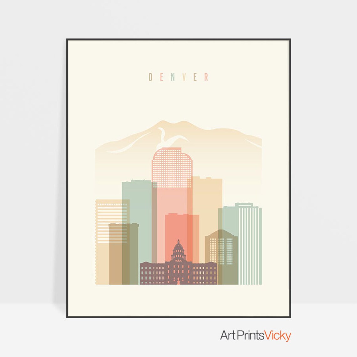 Denver poster print Denver Skyline Wall art Colorado Etsy