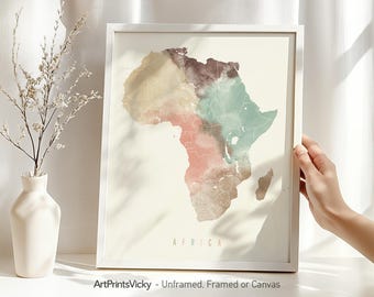 Africa Map Poster Watercolour Wall Art Framed, Unframed or Canvas