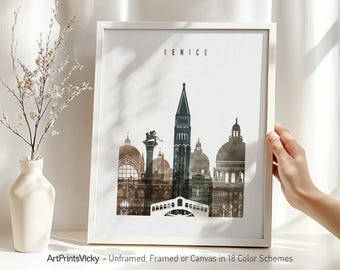 Venice print, Venice poster, Venice skyline wall art, Italy city art, travel poster, Office and Home decor, Gift | ArtPrintsVicky
